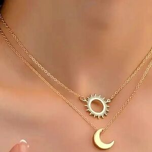 Gold Sun and Moon Pendant Necklace